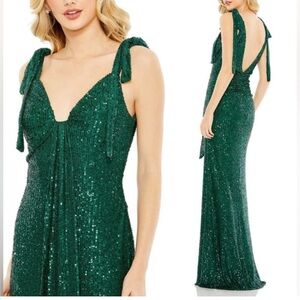 Mac Duggal Green Sequin Maxi Dress